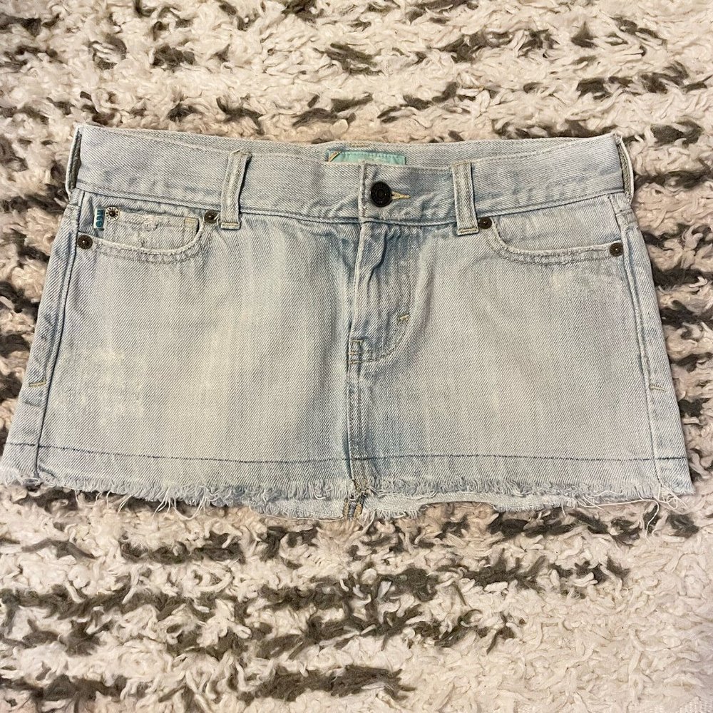 Vintage Y2K Hollister Micro Mini Skirt 0 Denim Low Rise Embroidered Fray Hem
